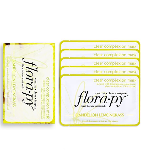 Florapy Clear Complexion Aromatherapy Sheet Mask 5 Count, Dandelion Lemongrass Hot on Sale - Image 3